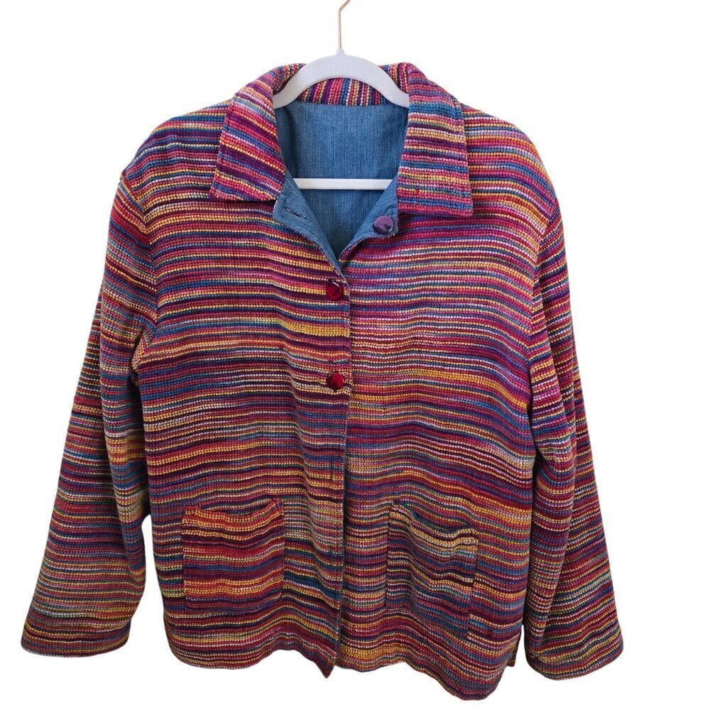 Parsley & Sage Unique Reversible Colorful/ Chambray Button Closure Jacket Size L